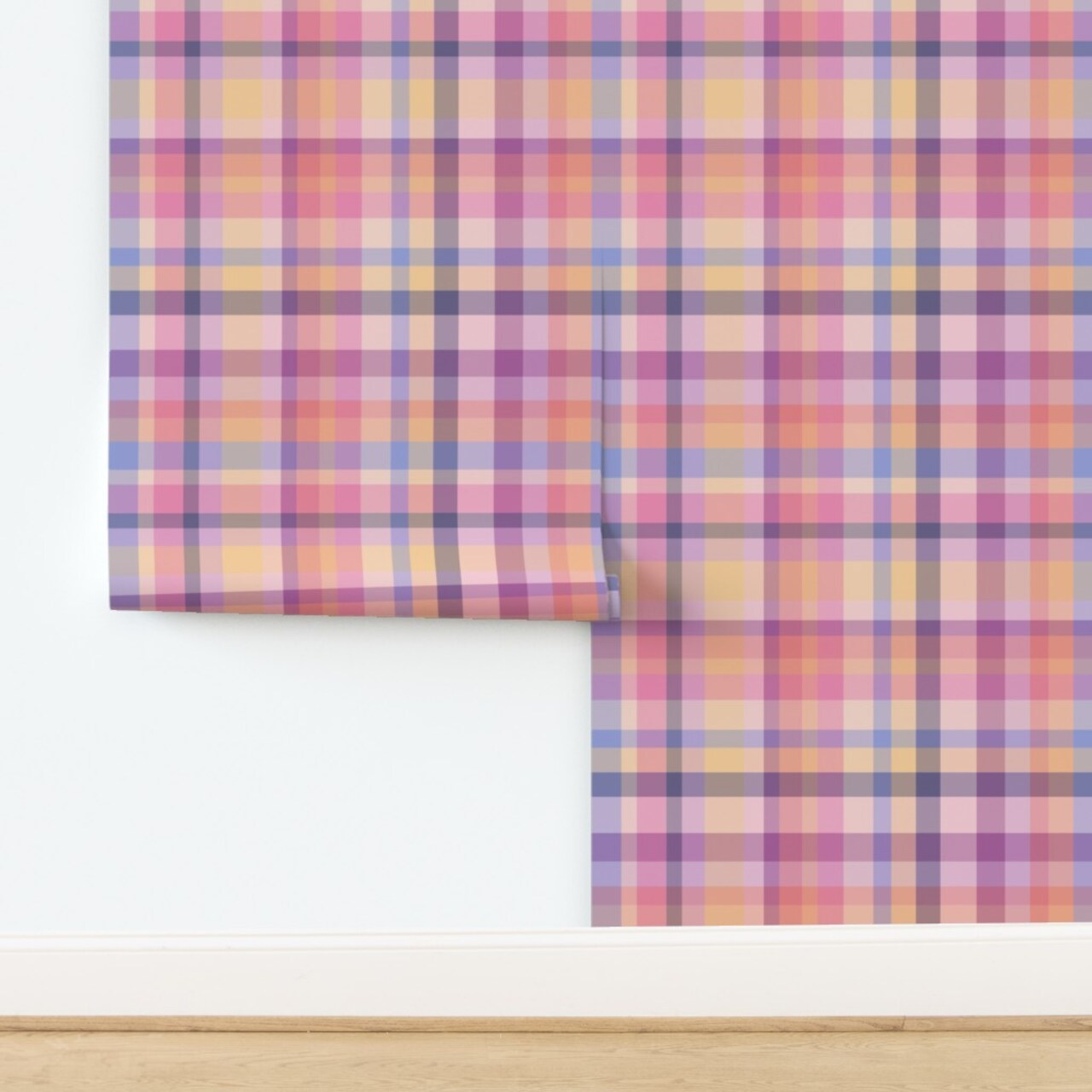 Plaid Pink Check Romantic Spring Cottagecore Soft Gingham Valentine'S Day Lavender Pink Purple Blush Romantic Coordinates Retro Custom Pre-pasted Wallpaper by Spoonflower Pre-Pasted Wallpaper 2FT Wide